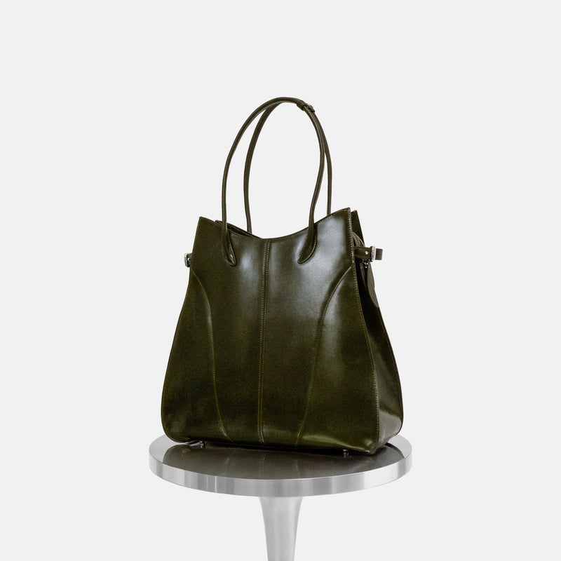 Olive green KIMIAS carryall tote on a white background